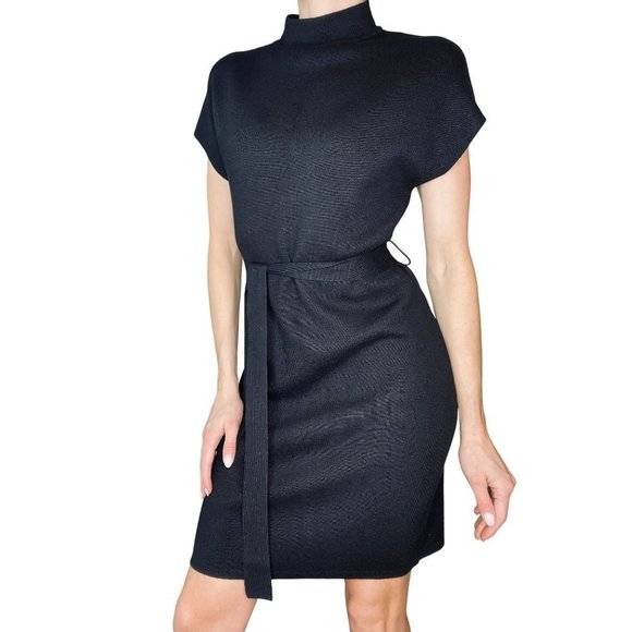 Etcetera Dresses & Skirts - Etcetera women's black mock high neck waist tie knit mini dress XS
